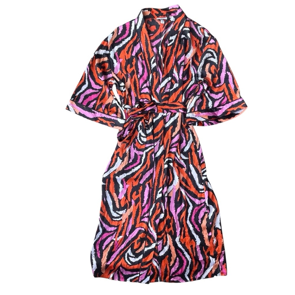 Diane Von Furstenberg for Target Satin Disco Zebra Long Robe Size S Pink Orange